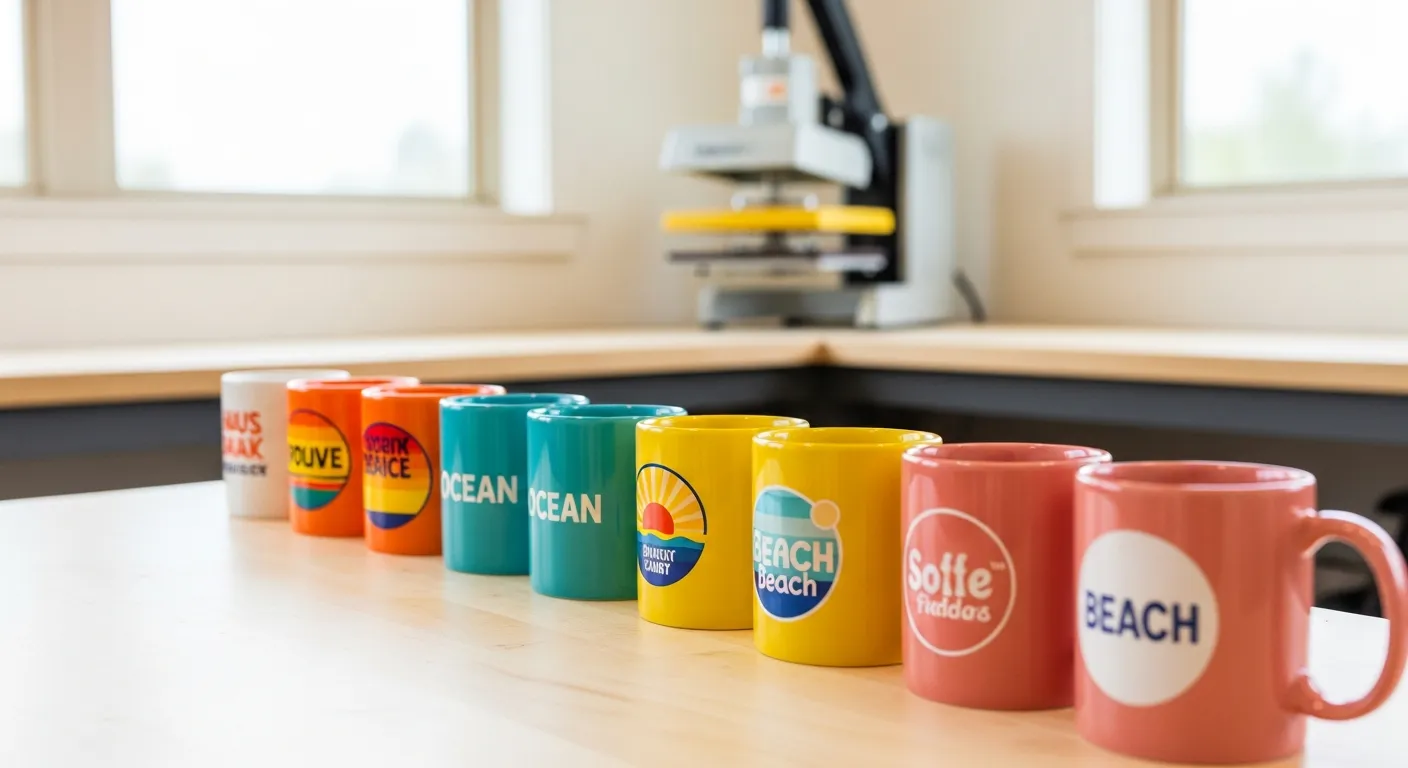 Colorful personalized printed mugs made by kids at camp