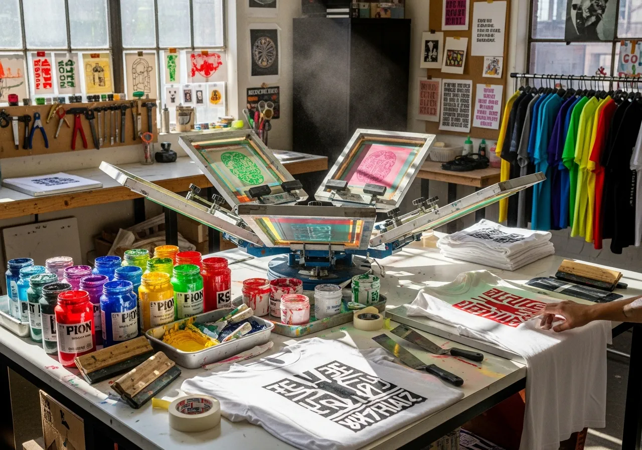 Kids using the T-shirt press to produce their own custom merch
